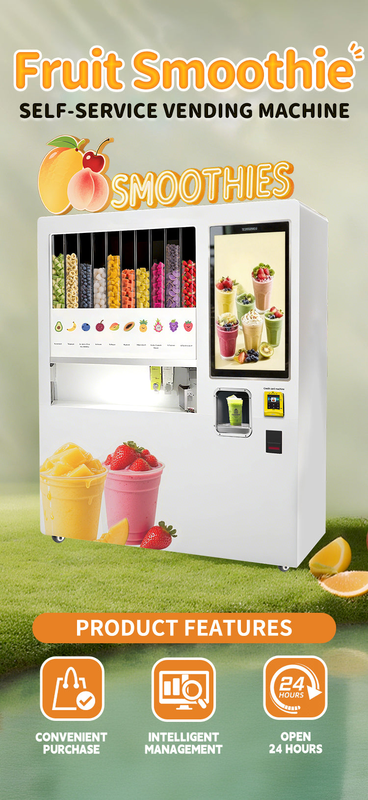 Commercial Frozen Fruit Smoothie Vending Machine — 32" Touchscreen