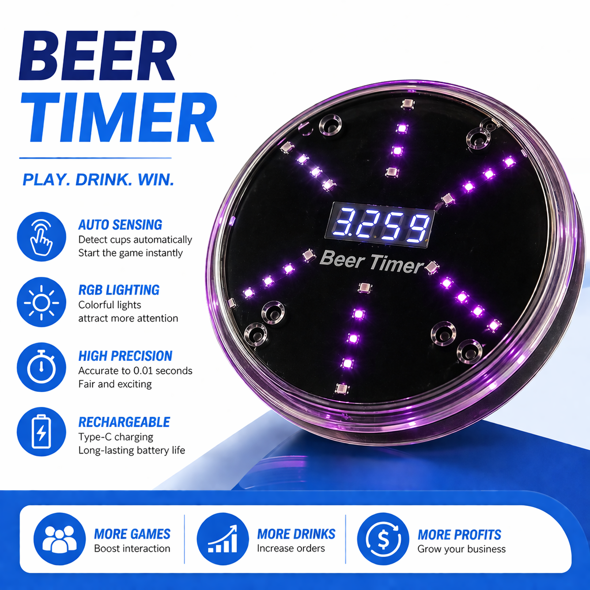 LED Beer Timer Drinking Game — Auto-Sensing RGB Bar Timer