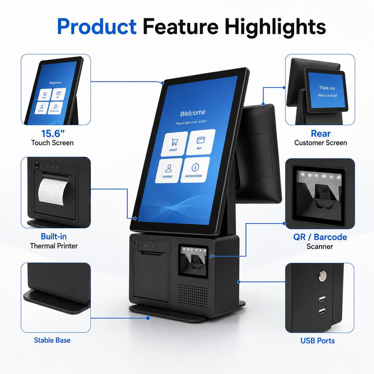 15.6" Dual-Screen All-in-One POS System — Windows / Android