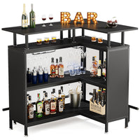 L-Shaped Corner Home Bar Cabinet with Storage &amp; Stemware Racks image preview