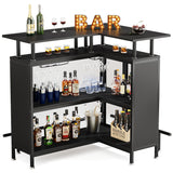 L-Shaped Corner Home Bar Cabinet with Storage & Stemware Racks