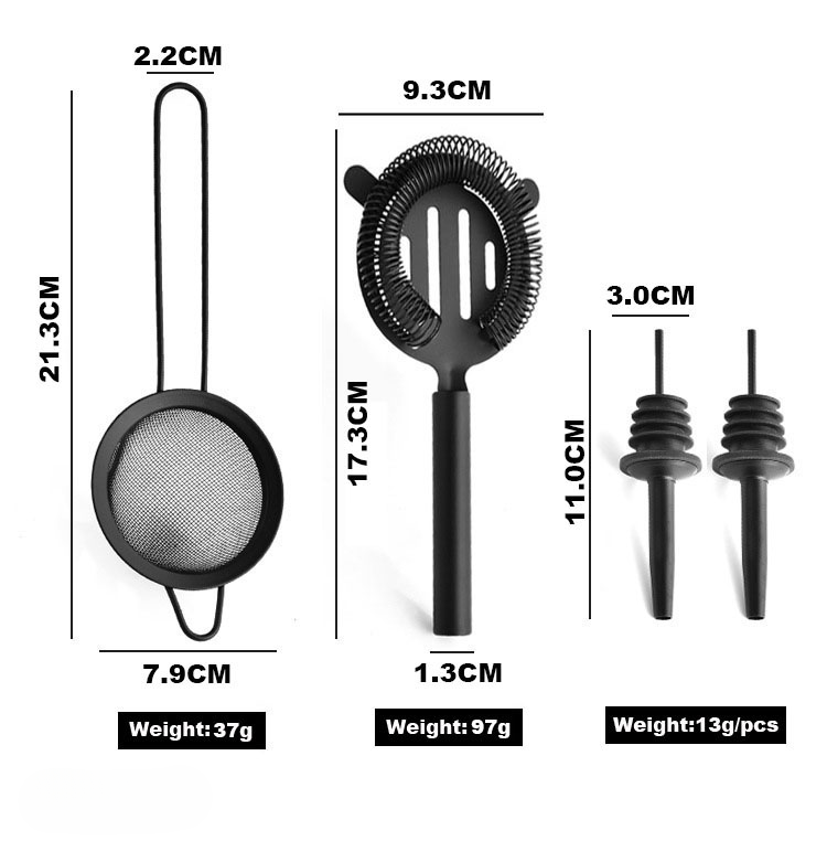 Matte Black Boston Cocktail Shaker Set — 8-Piece Bartender Kit