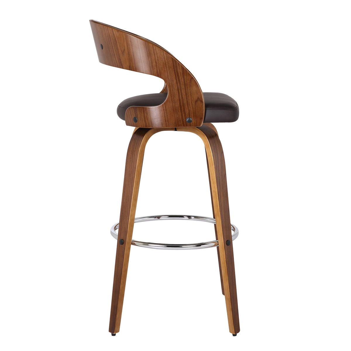 Bentwood Swivel Bar Stool — Chrome Base, PU Leather Seat