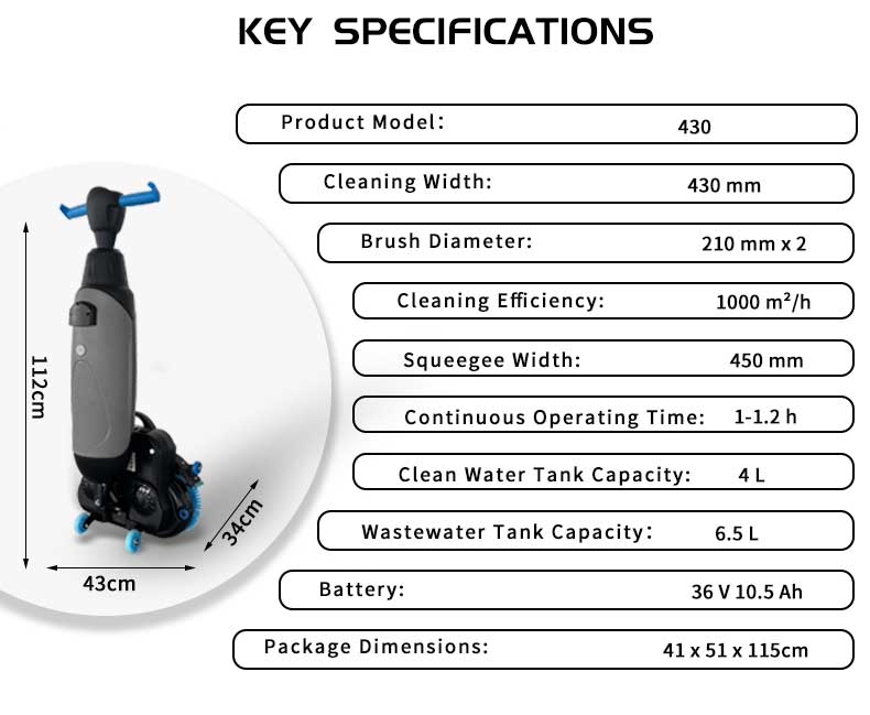 Walk-Behind Battery Floor Scrubber Dryer — 430 mm, 36 V