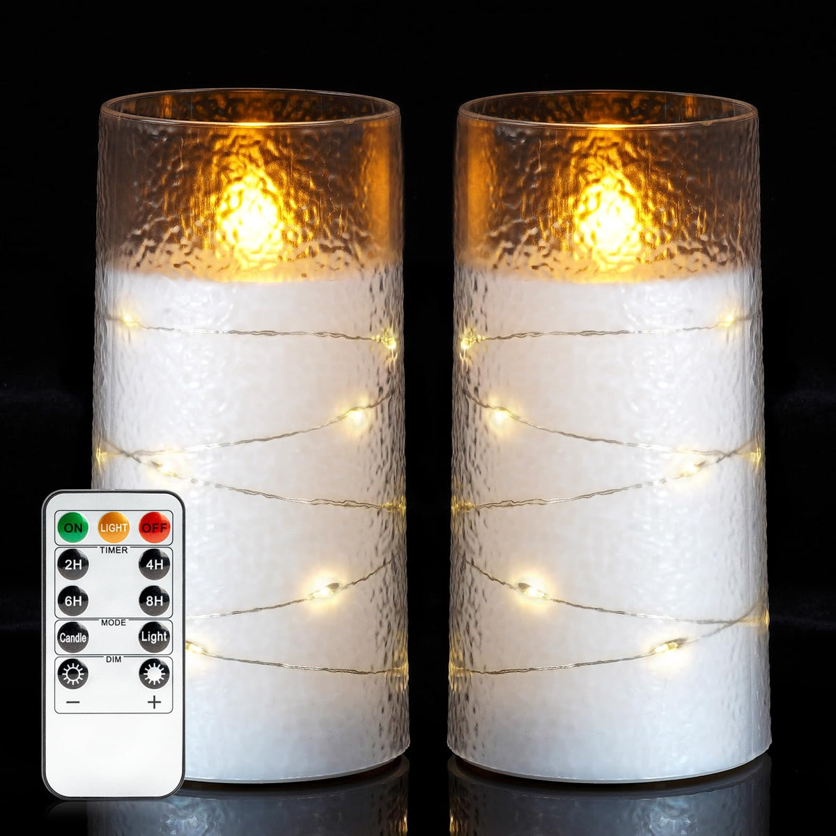 Flameless LED Pillar Candles with Embedded Fairy Lights — Remote & Timer