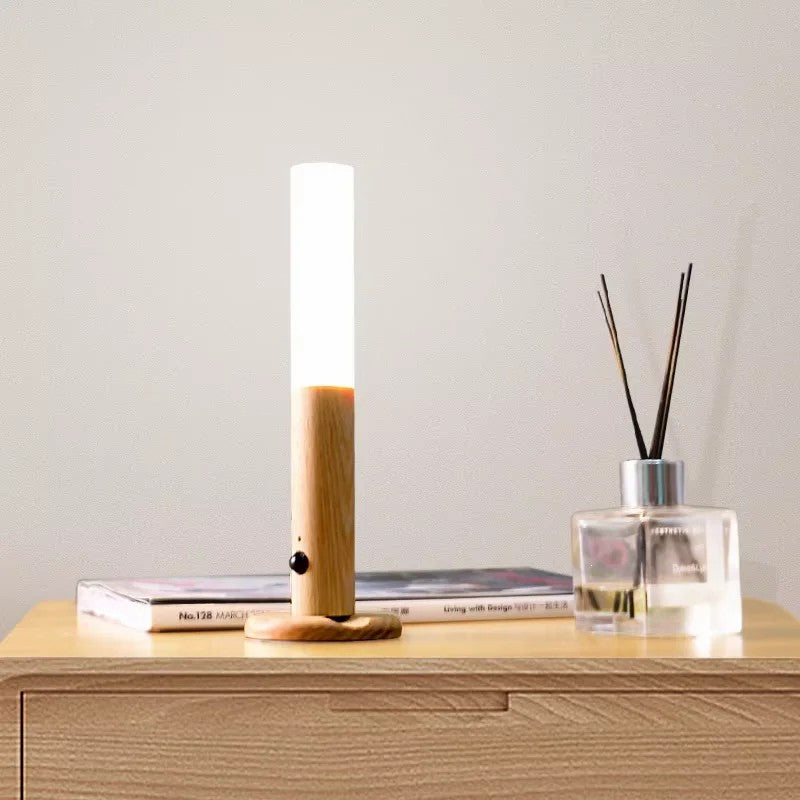 Magnetic Rechargeable LED Motion-Sensor Night Light with Wood Base