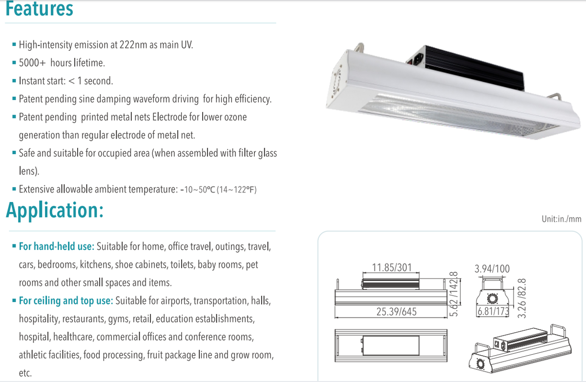 222nm Far-UVC Excimer Lamp Fixture — Portable UV Sanitizing Light