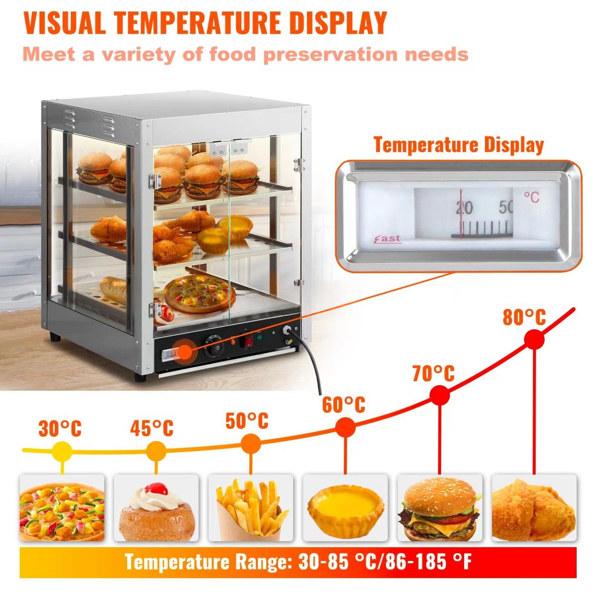 Commercial 3-Tier Heated Display Case — Countertop Pastry & Food Warmer