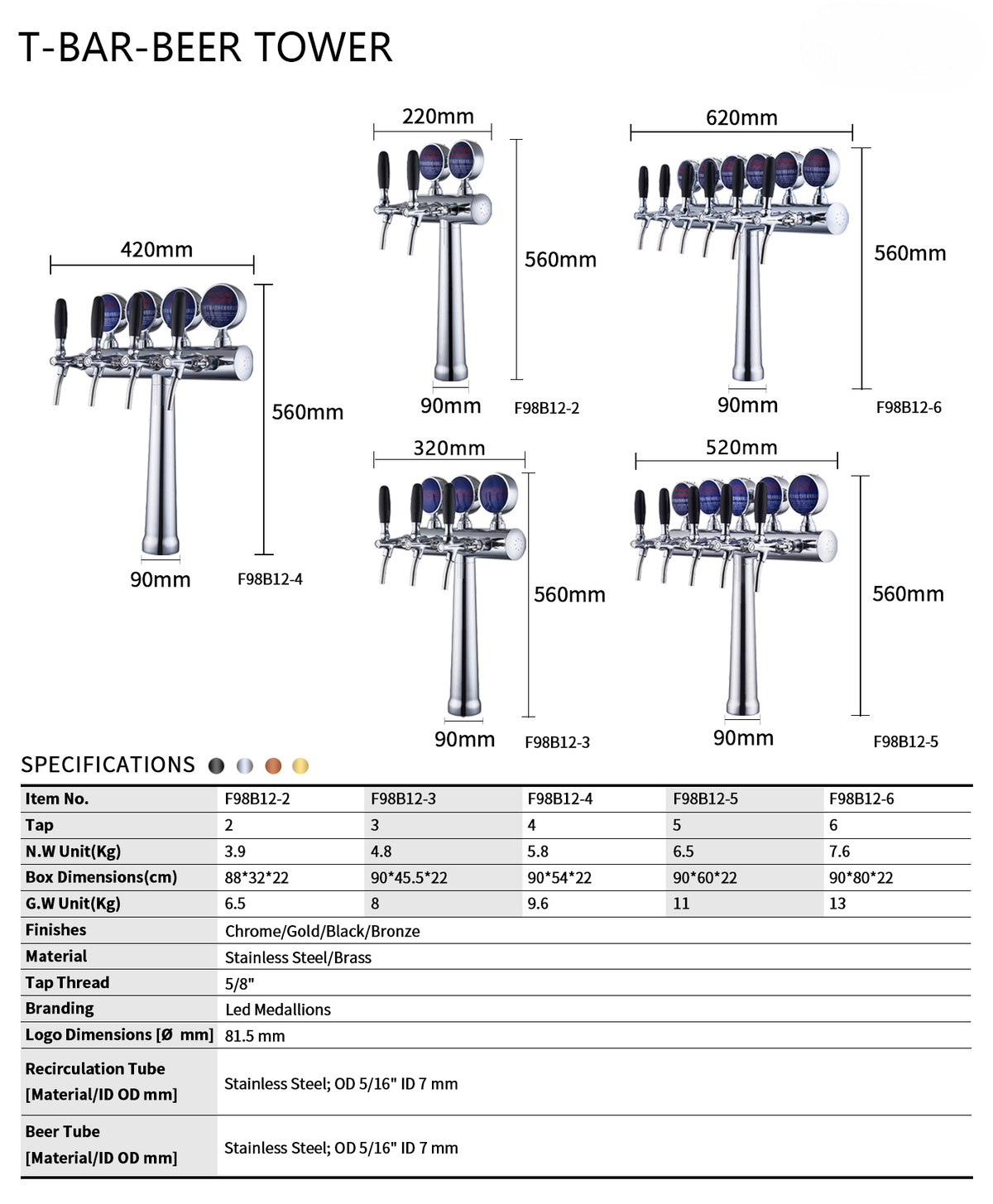 6-Tap Beer Tower Dispenser