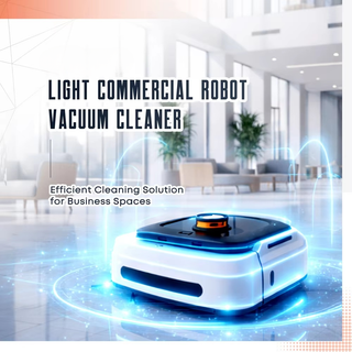 Commercial robot vacuum with LDS navigation turret cleaning a marble office lobby floor