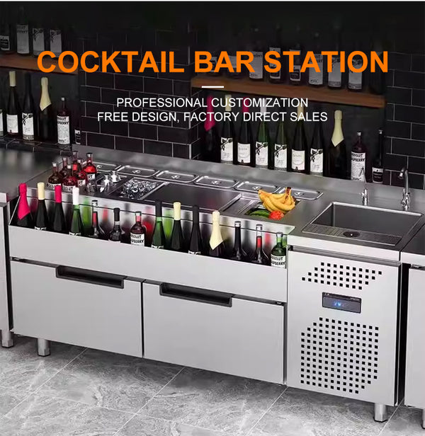 Custom Cocktail Bar Station — Refrigerated Underbar Workstation