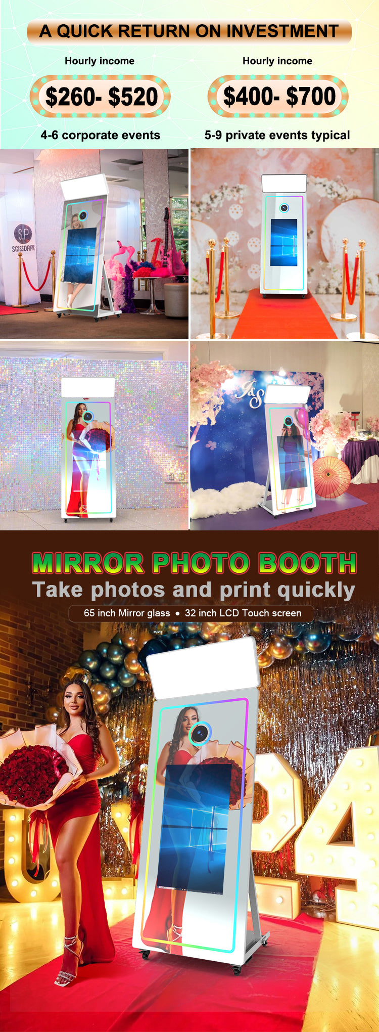 Magic Mirror Photo Booth with Camera, Flash & Printer