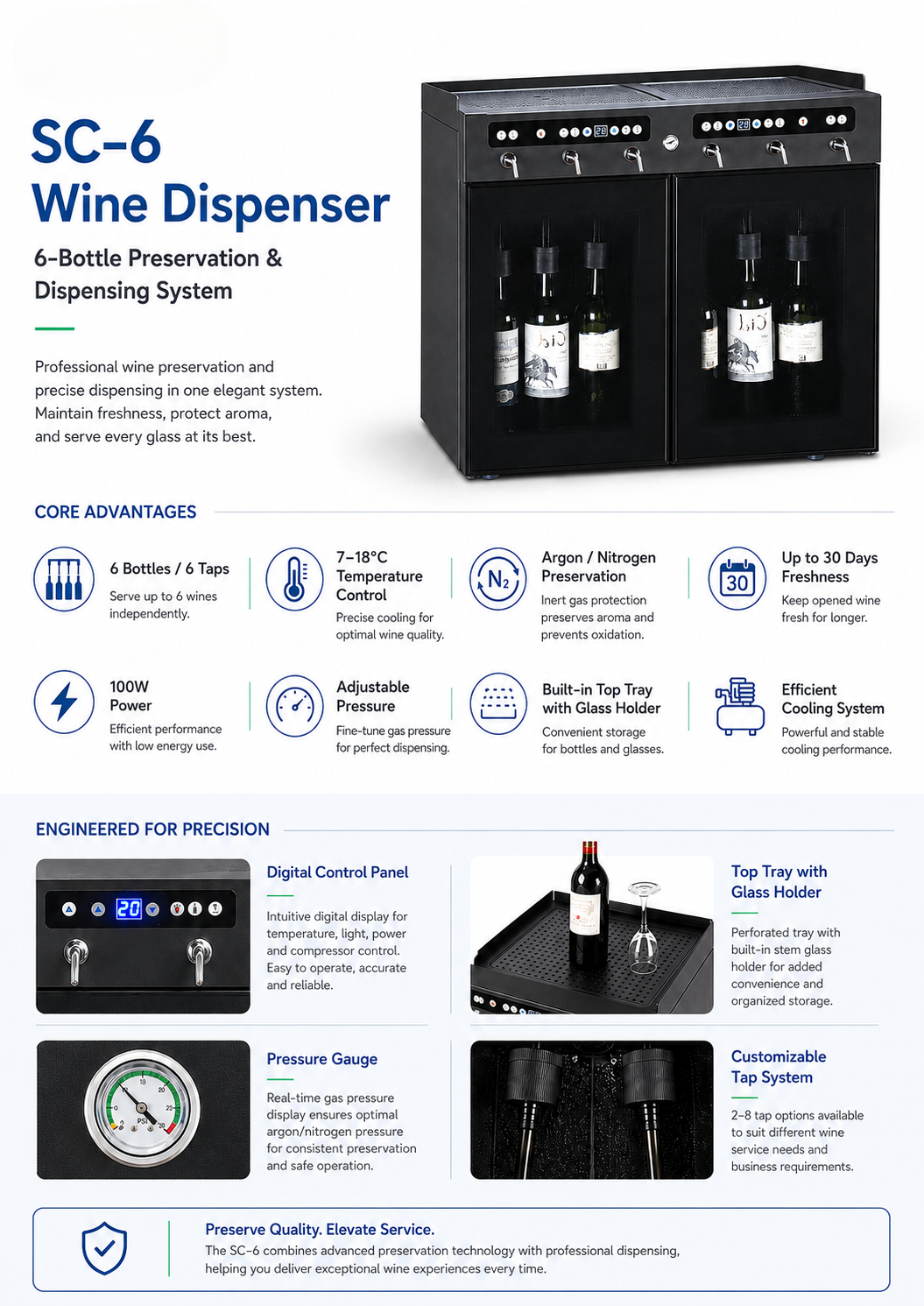 Commercial Wine-by-the-Glass Dispenser — 6 Bottles, 6 Taps