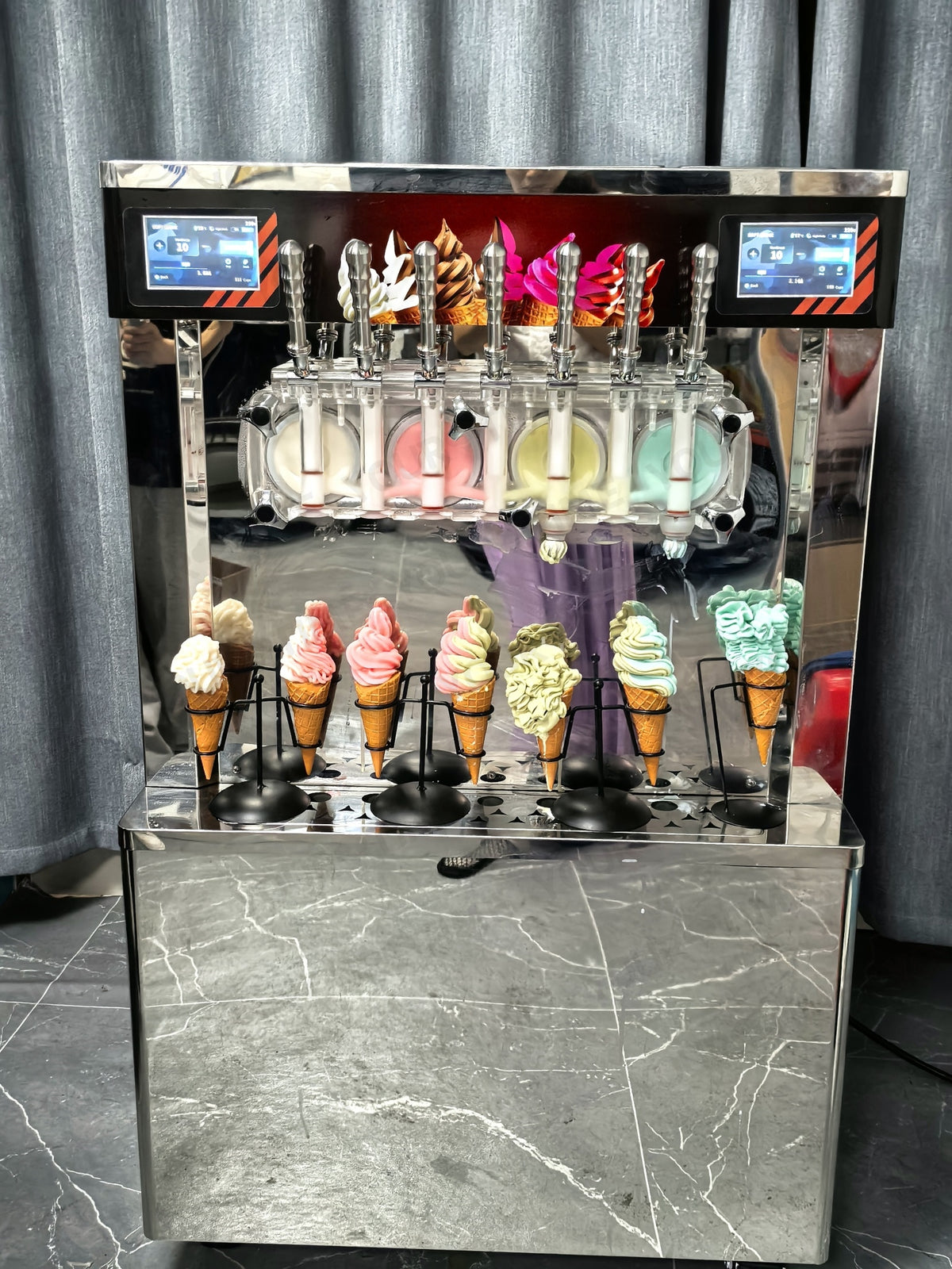 Commercial Soft Serve Ice Cream & Slush Machine — 7 Flavors, 4 Cylinders