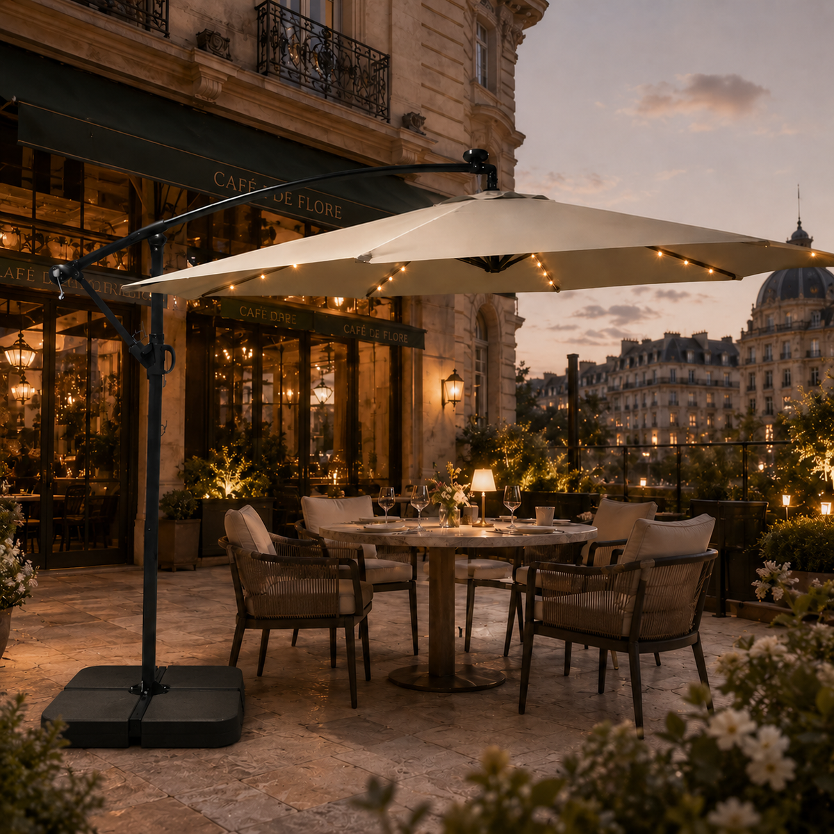 LED Cantilever Patio Umbrella — 10 ft Offset Outdoor Parasol