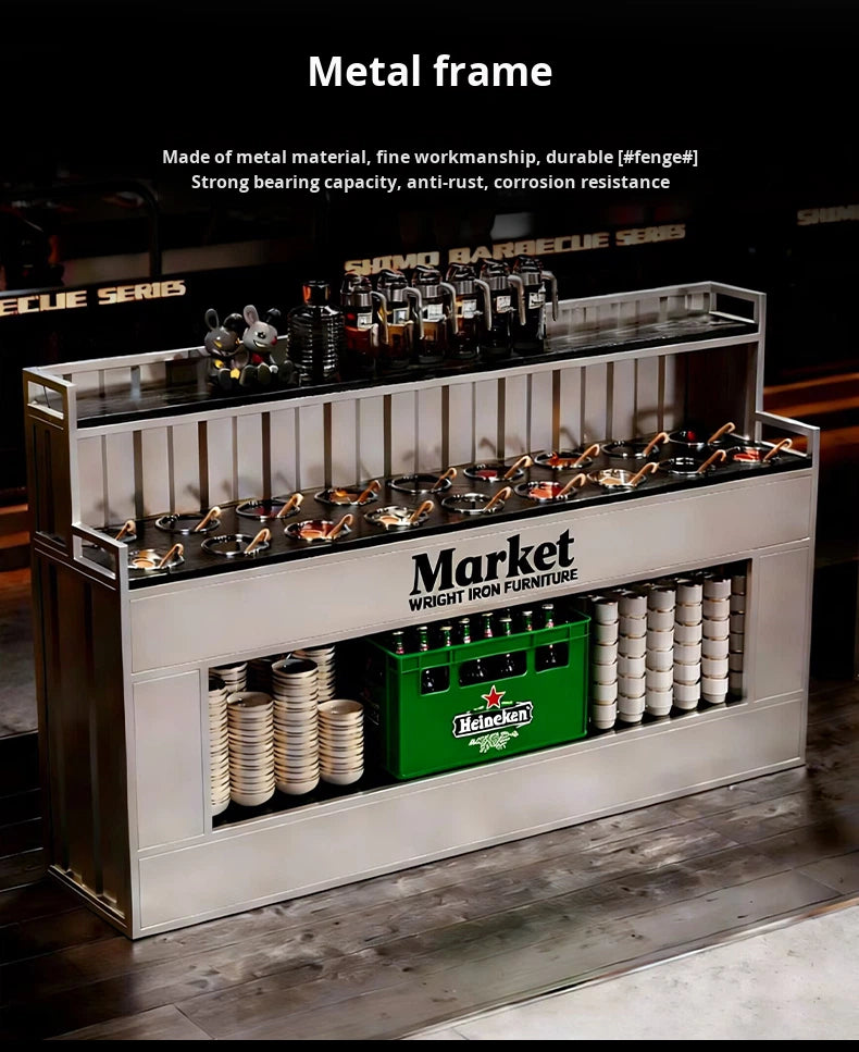 Commercial Wrought Iron Condiment Station — Self-Service Sauce Bar Counter