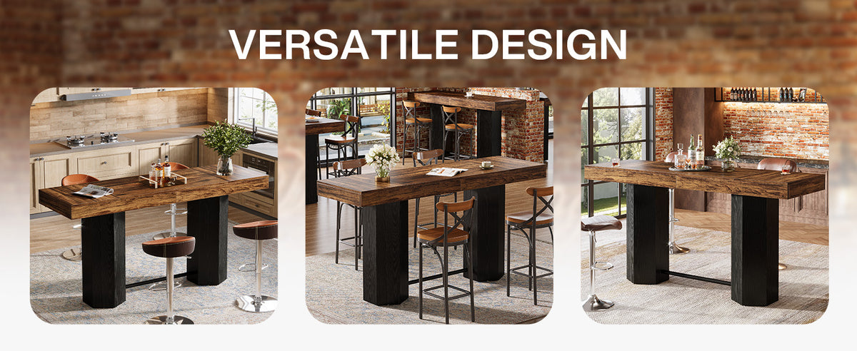 Counter-Height Rectangular Bar Table with Metal Footrest — 71" Long