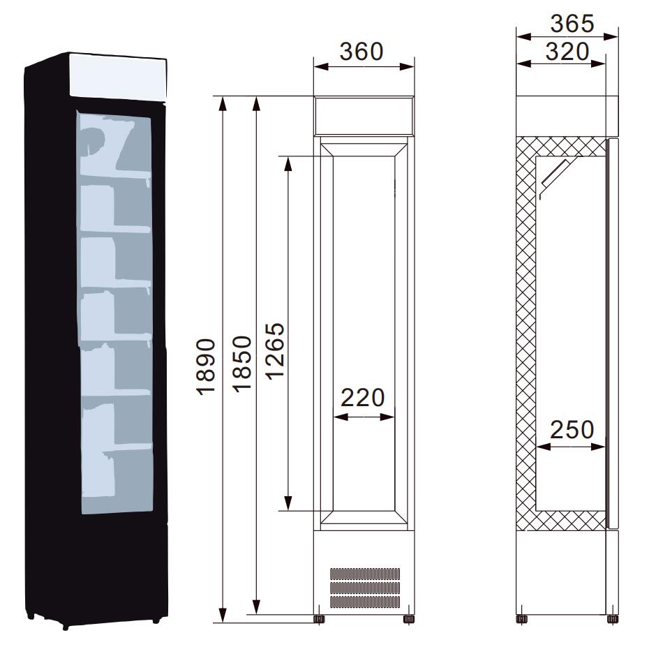 Commercial Glass-Door Display Freezer — Slim Upright, 105 L