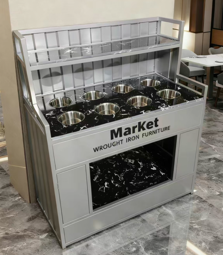 Commercial Wrought Iron Condiment Station — Self-Service Sauce Bar Counter