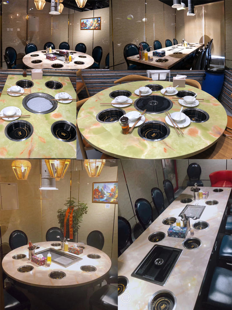 Smoke-Free Hot Pot Table — Marble Top, Built-In Induction