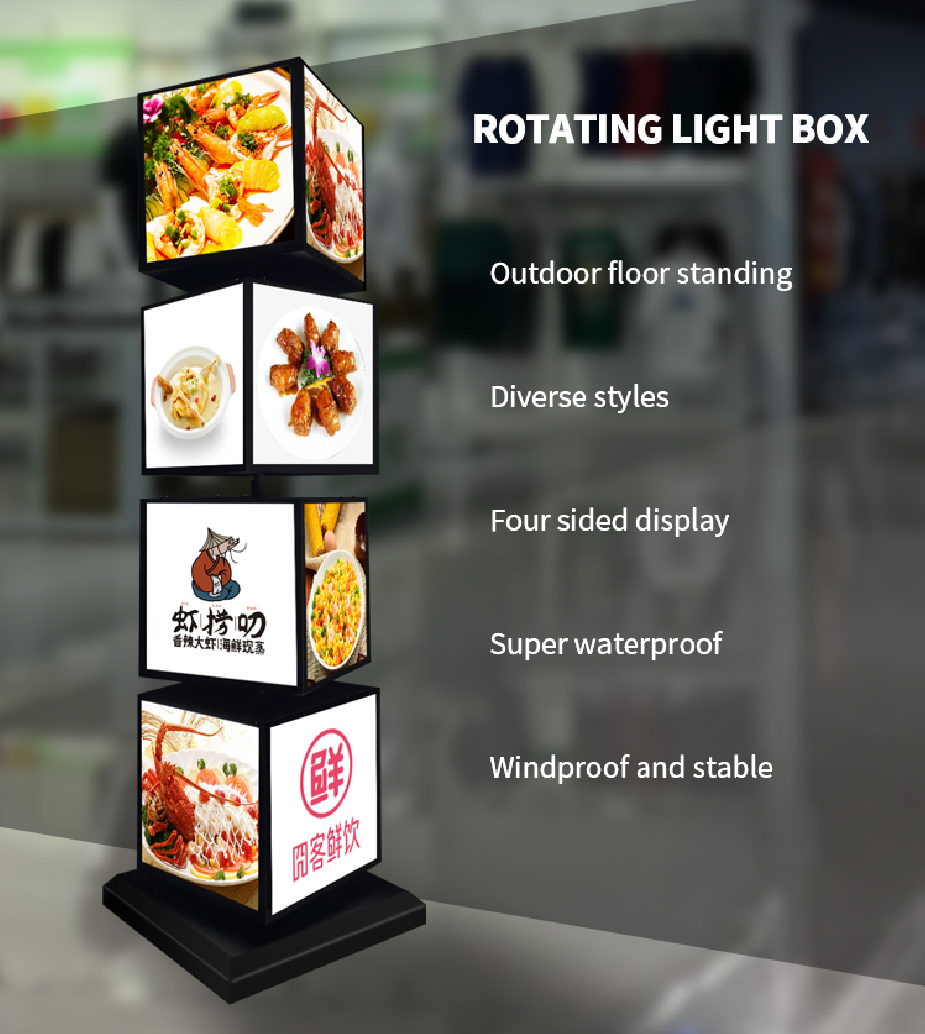 4-Sided Rotating Cube Light Box — Freestanding Poster Display