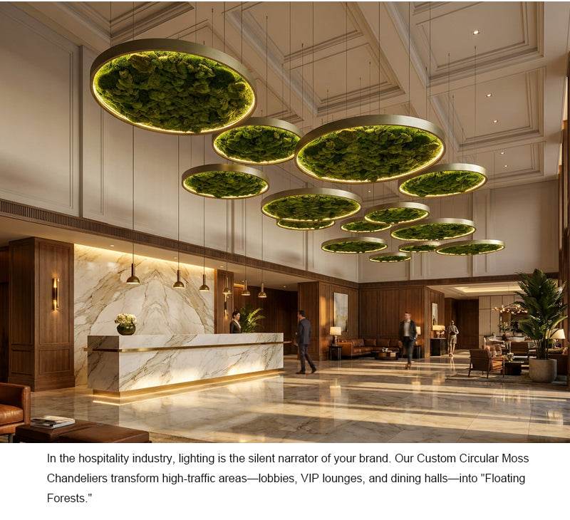 Biophilic LED Ring Chandelier with Preserved Moss