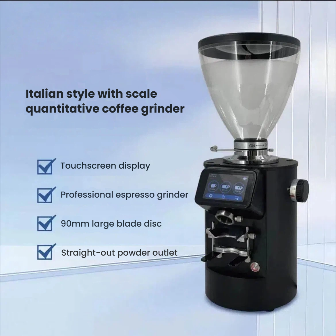 Commercial Flat Burr Espresso Grinder — 90mm, Dosing Control