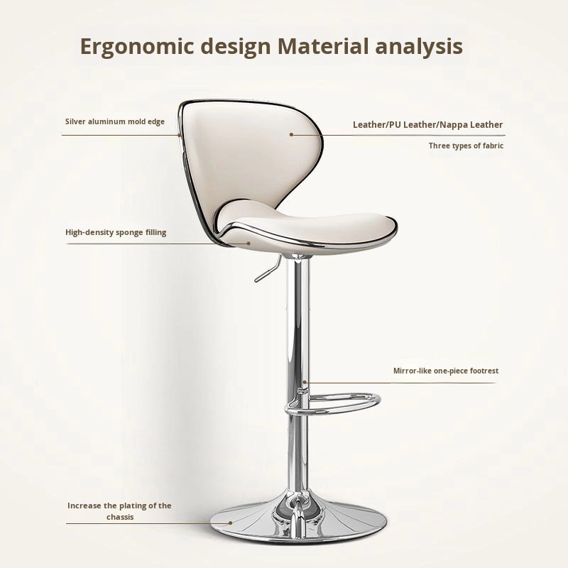 Modern Upholstered Bar Stool — Leather Seat, Metal Frame