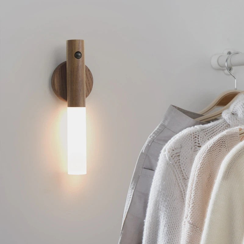 Magnetic Rechargeable LED Motion-Sensor Night Light with Wood Base