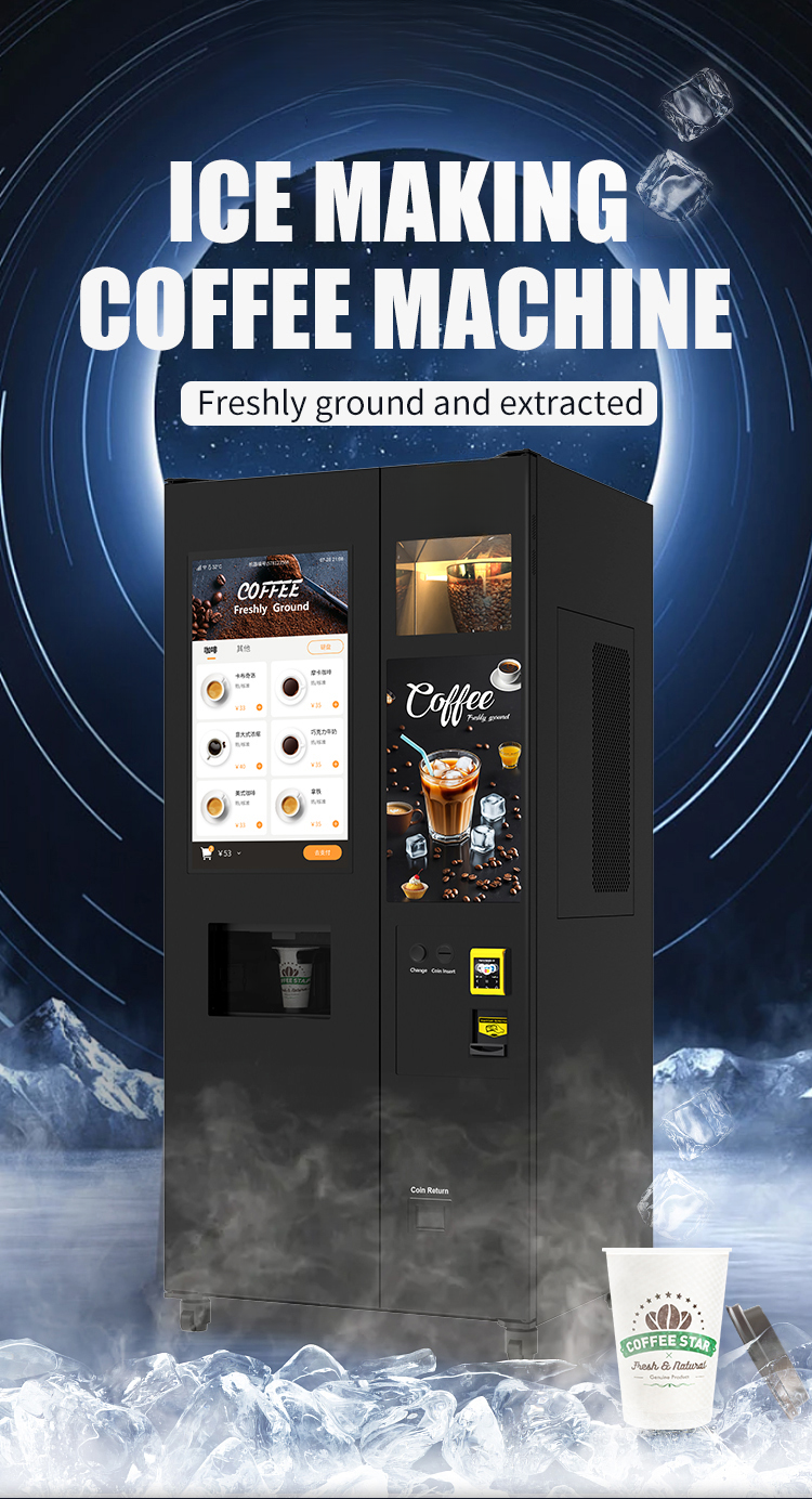 Commercial Coffee & Ice Vending Machine — 32" Touchscreen, Self-Clean
