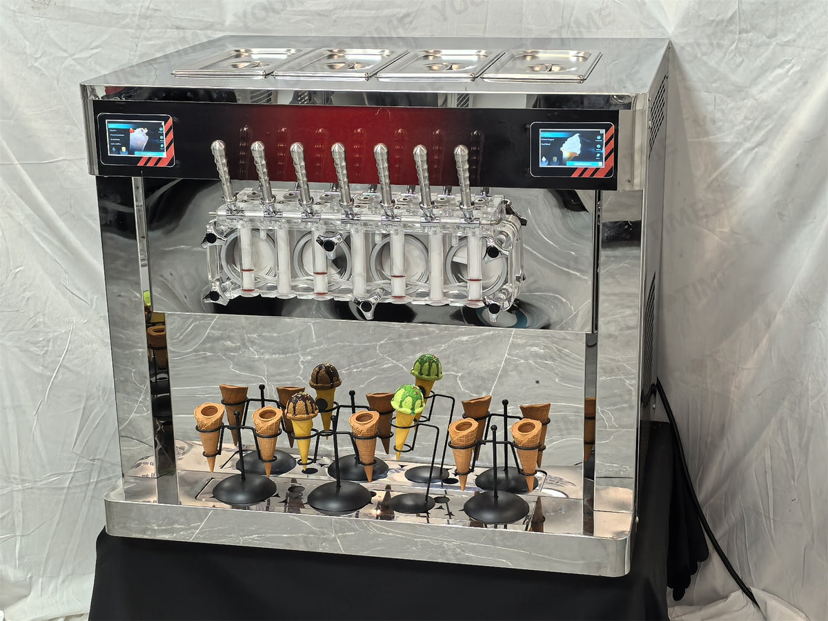 Commercial Soft Serve Ice Cream & Slush Machine — 7 Flavors, 4 Cylinders