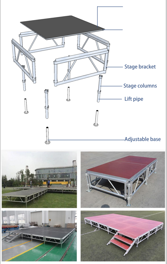 Portable Aluminum Stage Platform — Modular Concert & Event Staging, assembly Tool-free, hand assemble
