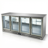 Commercial Under-Counter Glass-Door Refrigerator — Stainless Steel Worktop Chiller