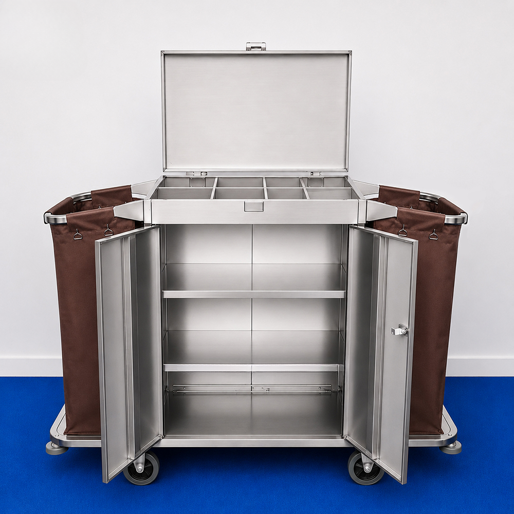 Housekeeping Linen Cart — Foldable Stainless Steel