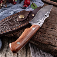 Damascus Steel Steak Knife with Handmade Wood Handle and Sheath image preview