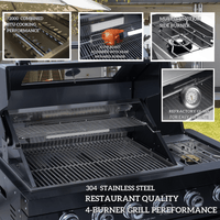 Outdoor Kitchen Cabinet Set with Weatherproof Shed — 4-Burner Gas Grill, 304 Stainless Steel image preview