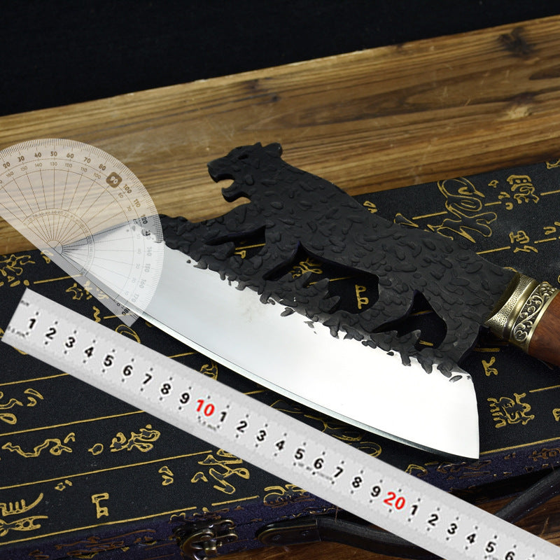 Sandblasted Leopard Cleaver Knife — Hand-Forged High-Manganese Steel