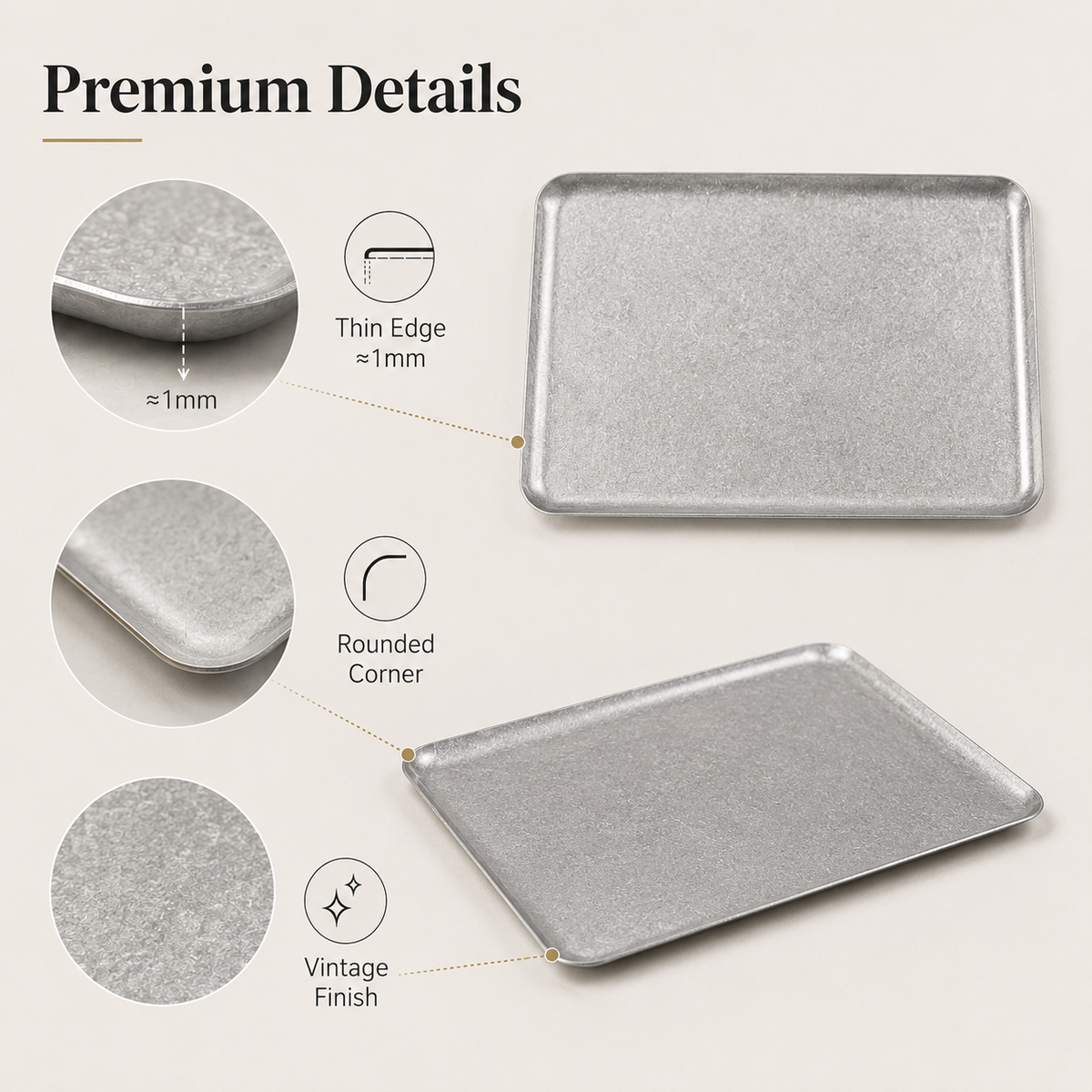Brushed Stainless Steel Rectangular Serving Tray — Vintage Gold & Silver