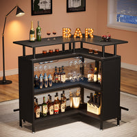 L-Shaped Corner Home Bar Cabinet with Storage &amp; Stemware Racks image preview