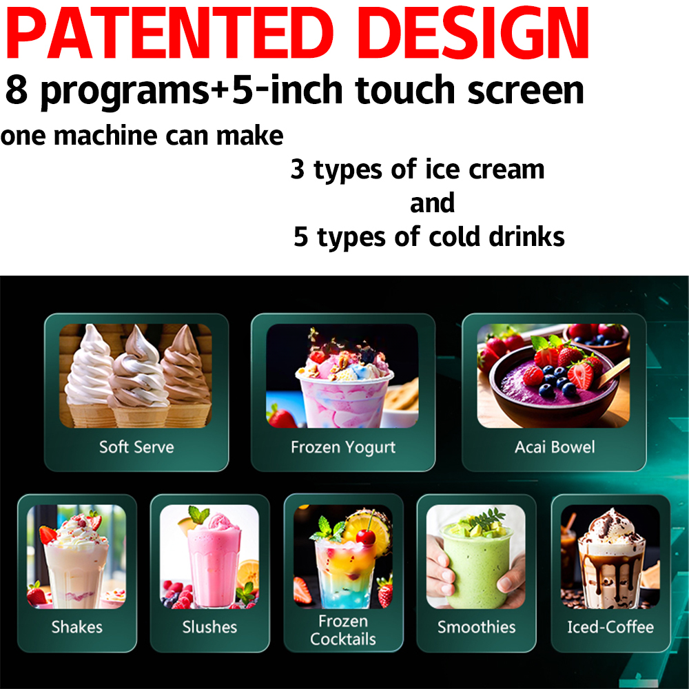 Commercial Soft Serve Ice Cream & Slush Machine — 7 Flavors, 4 Cylinders