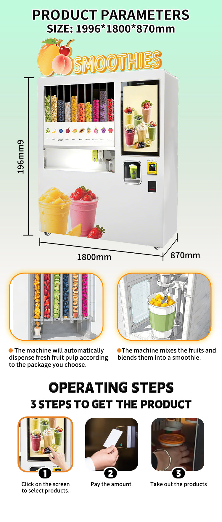 Commercial Frozen Fruit Smoothie Vending Machine — 32" Touchscreen