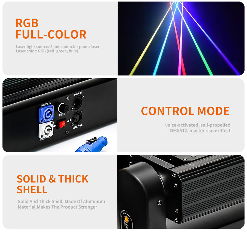 6-Head Moving Head Laser — RGB 6×500 mW with DMX512