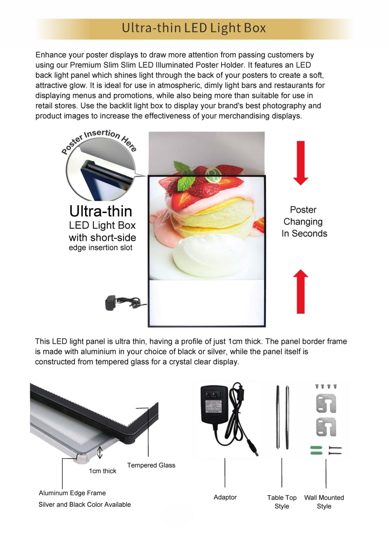 Ultra-Slim LED Menu Light Box — Aluminum Frame, Backlit Display
