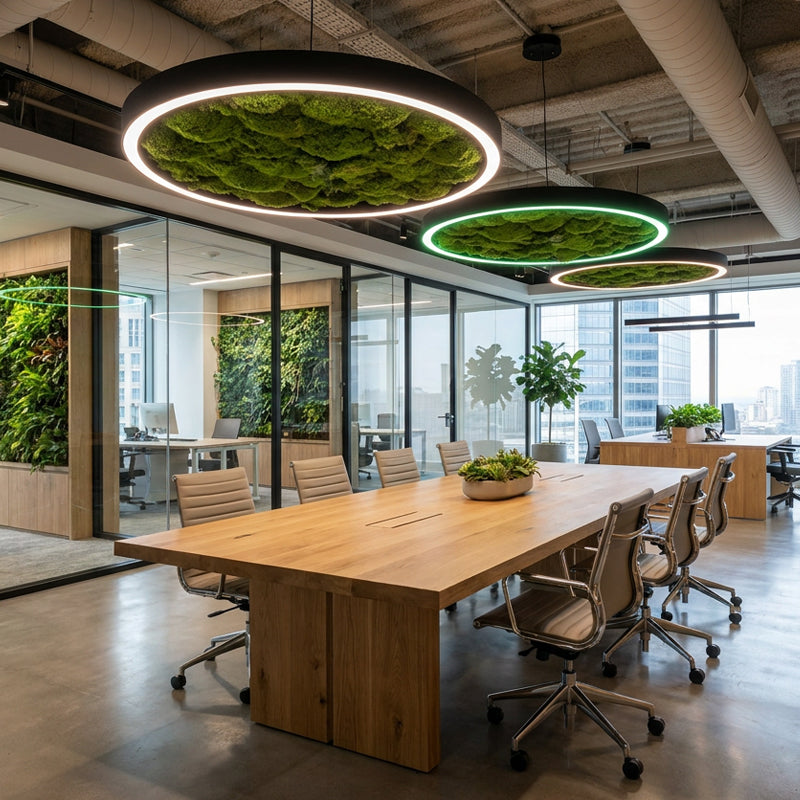 Biophilic LED Ring Chandelier with Preserved Moss