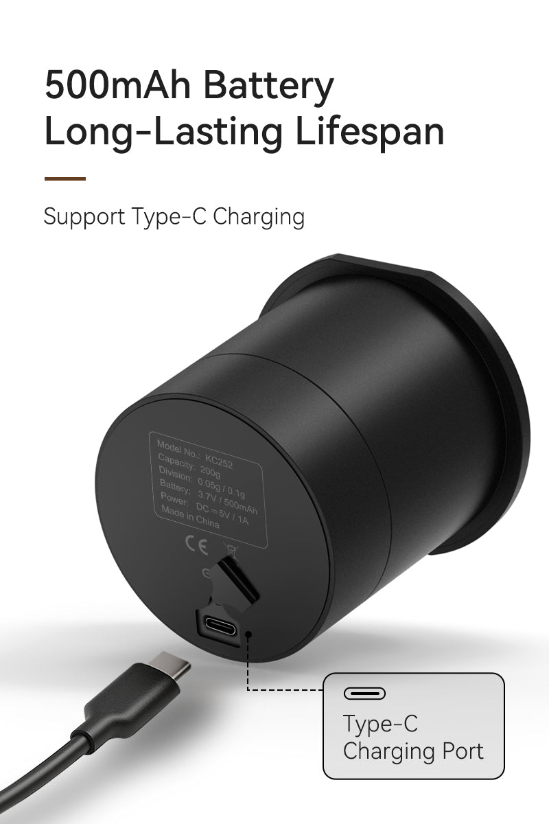 Rechargeable Coffee Dosing Cup with Built-In Scale