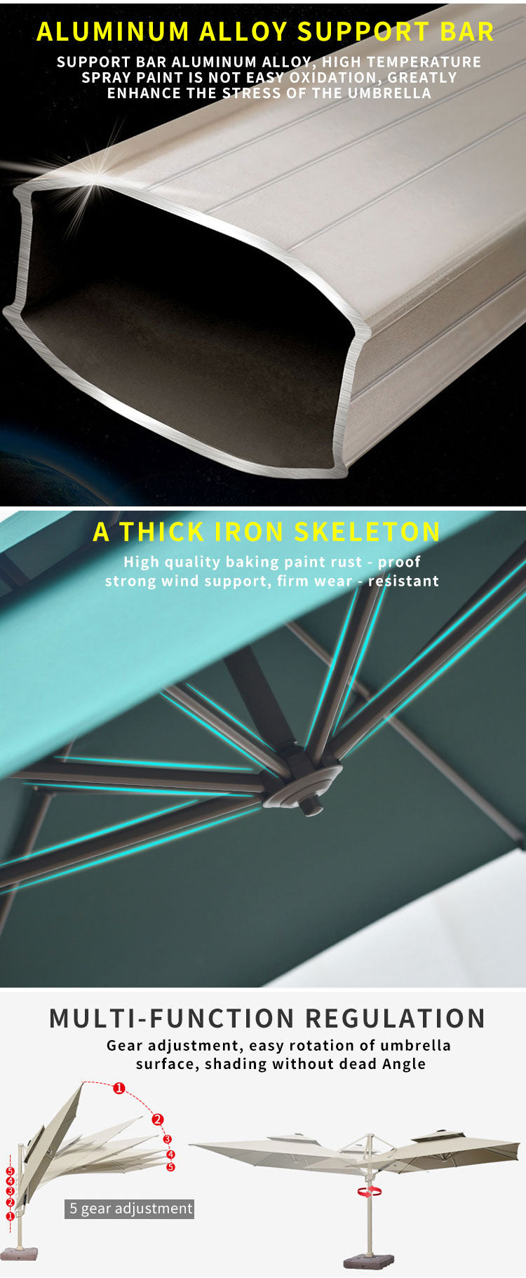 Commercial Patio Umbrella — 3×3 m Aluminum Roman Garden Parasol
