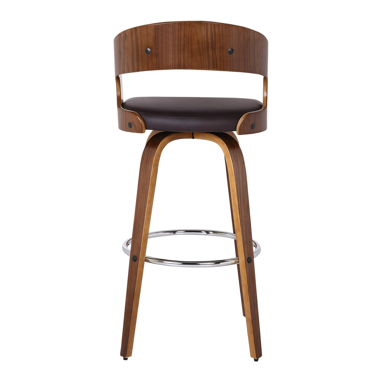 Bentwood Swivel Bar Stool — Chrome Base, PU Leather Seat