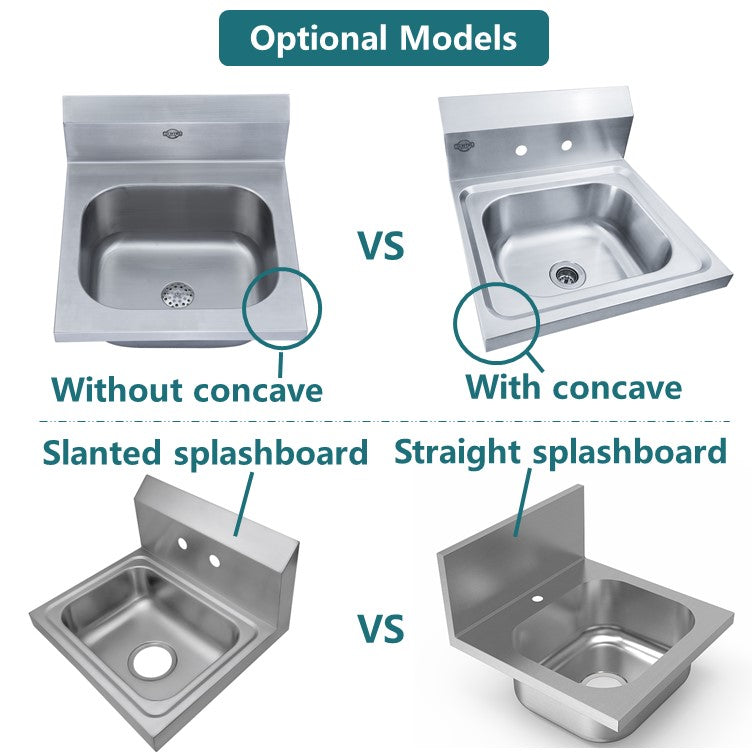 Wall-Mount Commercial Hand Sink — 304 Stainless Steel with Splash Guard