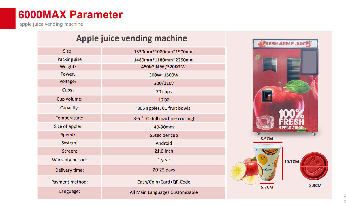 Fresh-Squeezed Juice Vending Machine — Refrigerated, Touchscreen