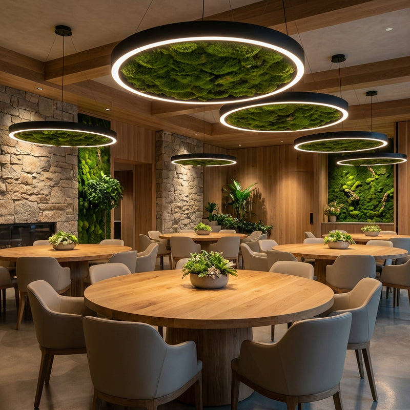 Biophilic LED Ring Chandelier with Preserved Moss